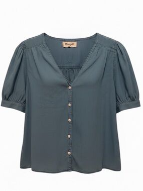Madewell Slate Teal Short-Sleeve Button-Front Blouse